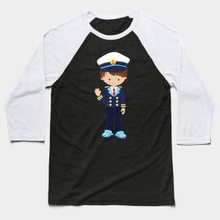 Boat Captain, Skipper, Cute Boy, Brown Hair Baseball T-Shirt